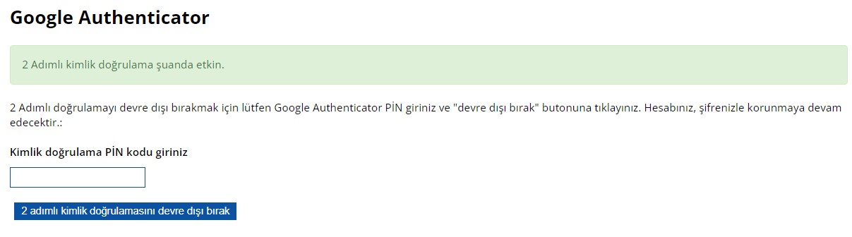 Tümbet 2 Faktörlü Giriş İptal